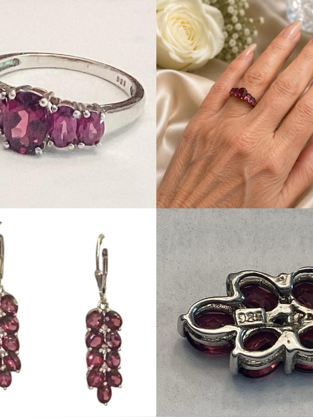 Orissa Rhodolite Garnet & Diamond Ring Sz 7 and Lever Back Drop Earring Set